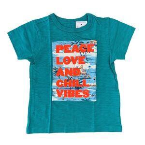 NWT J. Crew Boys' Teal/Green W/Peace, Love & Chill Vibes Graphic Tee - SIZE 2